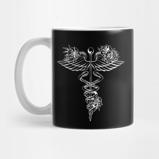 Caduceus Art Medical, medical illustration art, floral caduceus stickers, medical symbol by Collagedream